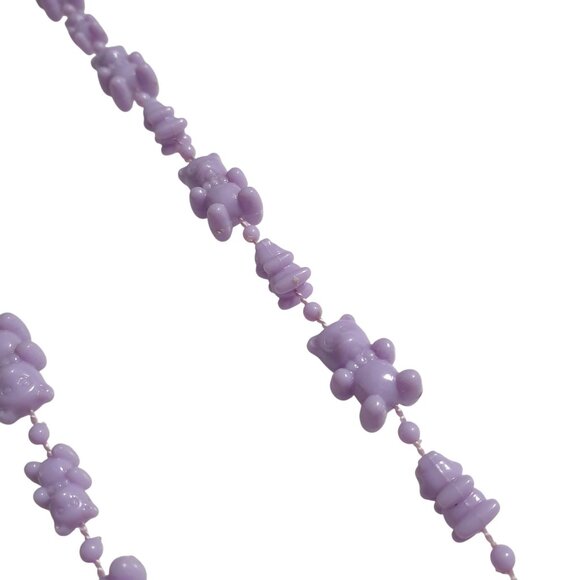 Purple Teddy Bear Bead Necklace Fun 18 Inch Length Lobster Clasp Novelty Gift - Picture 2 of 5